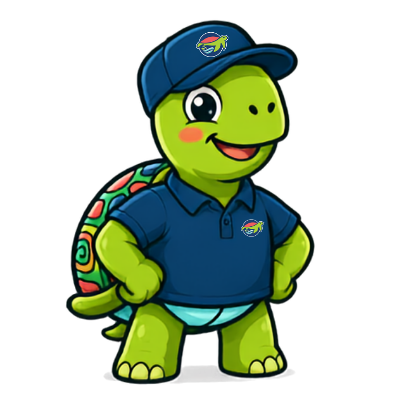 Chip the turtle in a Tropic Tide uniform