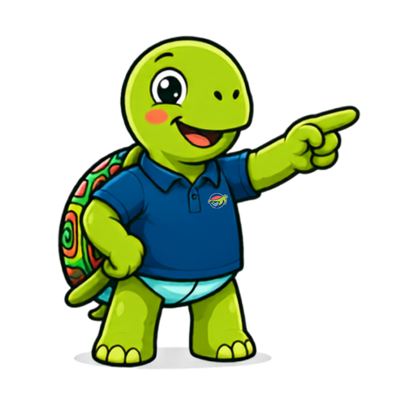 Chip the turtle pointing at the sign up form